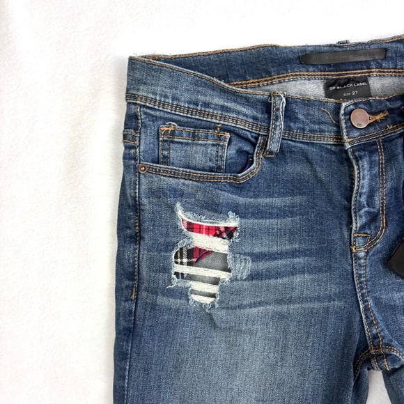 NWT Nordstrom Black Label Distress Red/Black Buffalo Plaid Patch Skinny Jean 27 - Picture 6 of 16